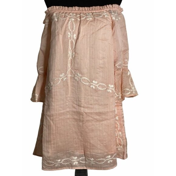 Foxiedox Womens Shift Dress Peach Lined Off Shoulder Embroidered Pullover SZ S - Picture 6 of 10